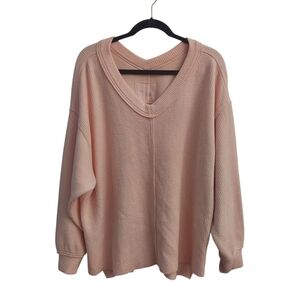 AERIE Wonder Texture V-Neck Pullover Oversized Sweatshirt In Light Pink